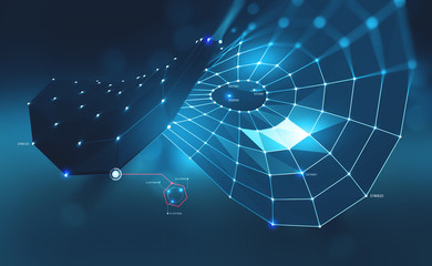 Fototapete - Big data concept. Global information field. Future network 3d illustration. Visualization Blockchain technology