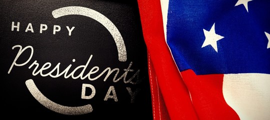 Sticker - Composite image of happy presidents day. vector typography