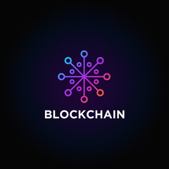 Poster - Blockchain line icon logo concept on dark background. Cryptocurrency data sign design. Abstract geometric block chain technology business sign. Vector illustration