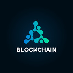 Aufkleber - Blockchain line icon logo concept on dark background. Cryptocurrency data sign design. Abstract geometric block chain technology business sign. Vector illustration