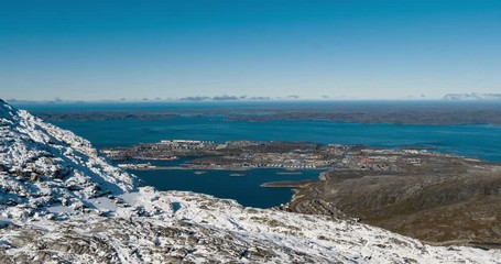 Wall Mural - greenlands capital nuuk - largest city in greenland aerial view. drone video of nuuk from air, aka g