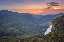 Amazing Sunset Over The Incredible Petrified Waterfalls Of Hierve El Agua In Oaxaca, Mexico