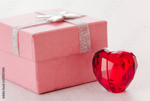 Red Crystal Heart And Gift Box On A White Background Valentines Day Present Concept Glass Heart For San Valentin Lovers Weddings Stock Photo Adobe Stock