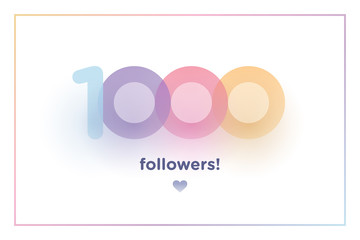 Sticker - 1000, followers thank you colorful background number with soft shadow. Illustration for Social Network friends, followers, Web user Thank you celebrate of subscribers or followers and like