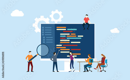 Cuadros en Lienzo programming team development working together on the office writing code program