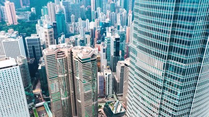 Canvas Print - Hong Kong Central district aerial  with cinematic color graded  