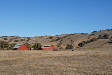 Canvas Print - Red barn & brown hills