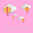 © Оксана Стекачева - Happy Valentine's Day! Beautiful clouds and air balloons! Abstract paper art 3D vector illustration on pink background. Valentines Day card.