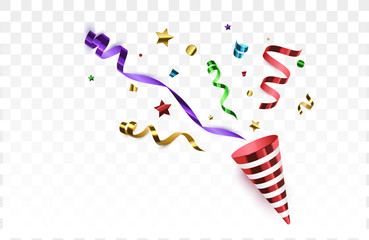 Aufkleber - Confetti with party poppers isolated. Birthday background.
