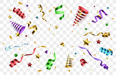 Canvas Print - Confetti with party poppers isolated. Birthday background.