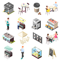 Wall Mural - street coffee isometric icons set