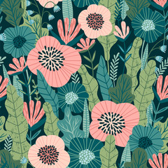 Floral abstract seamless pattern.