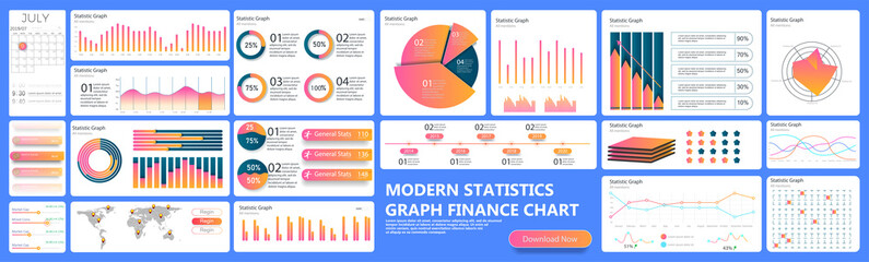 Fototapete - Infographic dashboard. Finance data analytic charts, trade statistic graph and modern business chart column. Analytics infographics ui stats graph futuristic diagram vector concept 