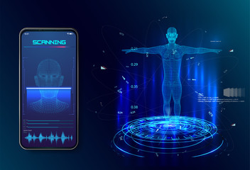 Aufkleber - Robot. Artificial intelligence. Biometric identification or Facial recognition system concept. concept of biometric technology, digital Face Scanning, human head combined with electronic board