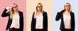 © luismolinero - Set of Middle-age blonde business woman with black jacket with sad and depressed expression.