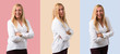 © luismolinero - Set of Middle age blonde woman with white shirt keeping the arms crossed