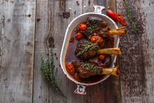 Lamb Shank Braised In Tomato Sauce, Top View