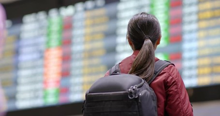 Poster - Woman backpacker go travel at the airport