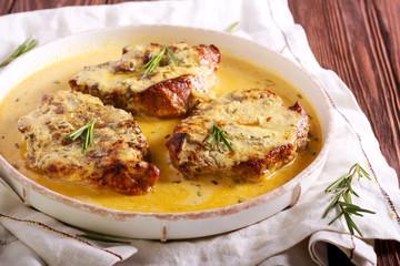 Rosemary pork chops in creamy sauce