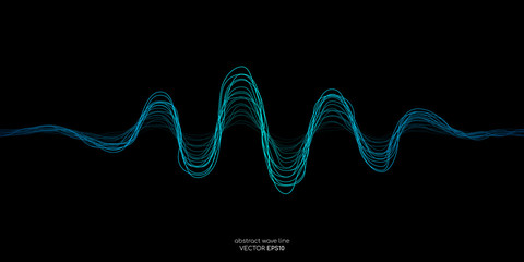 Wall Mural - abstract vector wave lines green and blue colors isolated on black background for design elements in