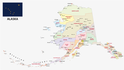 Wall Mural - alaska administrative and political map with flag