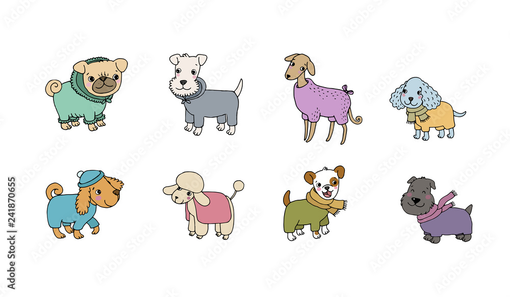 Cute cartoon dog breeds. Happy animals. Vector illustration Stock ...