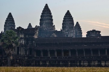 The long ancient path at the left side of Angkor Wat which is the UNESCO World Heritage Centre where many tourists come to visit at Siem Reap, Cambodia.