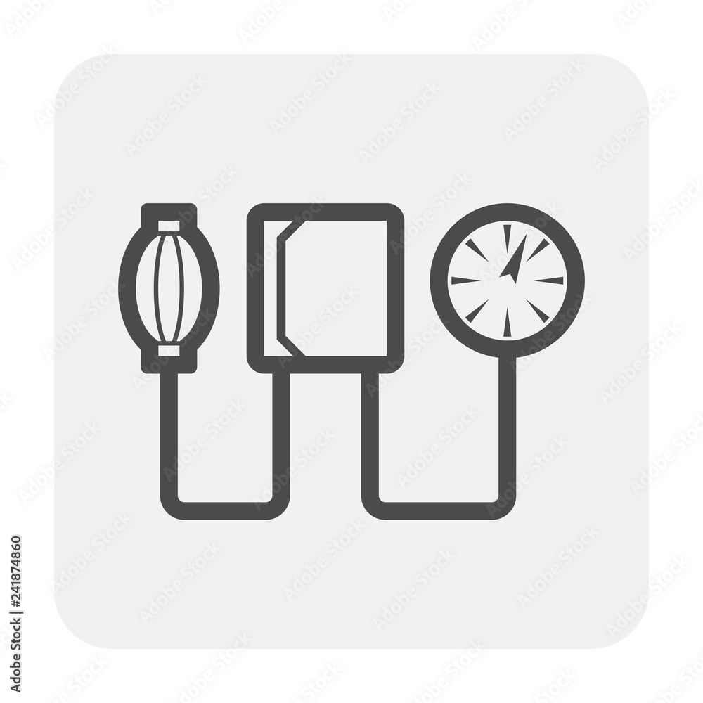 Blood pressure monitor or sphygmomanometer vector icon consist of arm ...