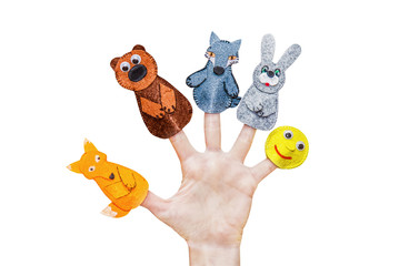 Isolated woman's hands with finger puppet