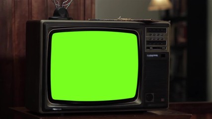 Wall Mural - vintage tv green screen. static noise. you can replace green screen with the footage or picture you 
