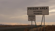 Close Up Prison Area Hitchhiking Prohibited Sign