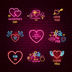 Canvas Print - Valentine Day Neon Label Set