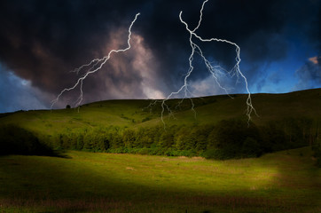 Wall Mural - storm with lighting over mountain