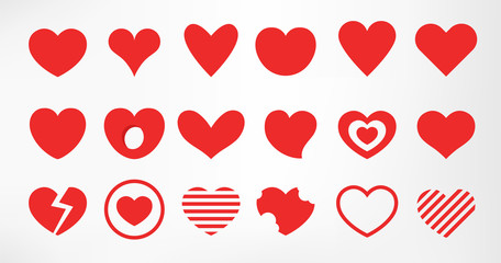 Wall Mural - hearts set isolated on white background. simple modern design. icons, signs or logos. red color. obj