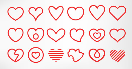 Wall Mural - hearts set isolated on white background. simple modern design. line icons, signs or logos. red color
