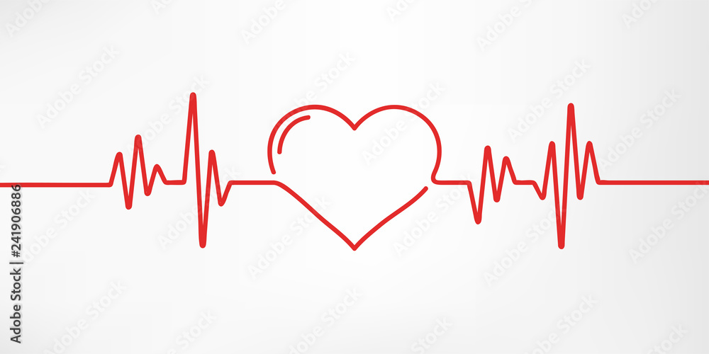 Heart pulse. Red and white colors. Heartbeat lone, cardiogram. Beautiful healthcare, medical background. Modern simple design. Icon. sign or logo. Flat style vector illustration. - obrazy, fototapety, plakaty 