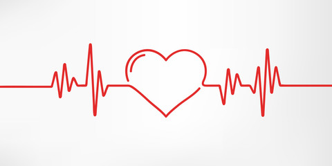 Heart pulse. Red and white colors. Heartbeat lone, cardiogram. Beautiful healthcare, medical background. Modern simple design. Icon. sign or logo. Flat style vector illustration.