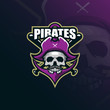 pirates mascot logo design vector with modern illustration concept style for badge, emblem and tshirt printing. skull pirates illustration with a anchor and stick.