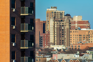 Wall Mural - Balconies on the side of a Residential Skyscraper in Lincoln Park Chicago with Buildings in the Background