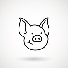 Pig Line Icon. Logo Piglet Face With Smile In Outline Style. Icon Of Cartoon Pig Head With Smile. Chinese New Year 2019. Zodiac. Chinese Traditional Design, Decoration Vector Illustration.