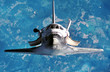 Spaceship on the flight. Space shuttle close-up. Flying rocket. View of the planet Earth  from outer space. Some elements of this image are furnished by NASA 