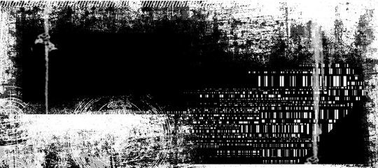 Wall Mural - Abstract grunge futuristic cyber technology panoramic background. Drawing on old grungy surface