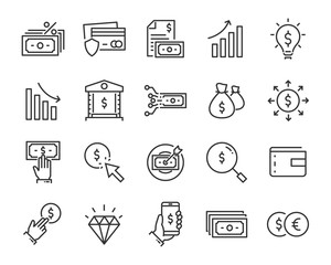 Wall Mural - set of money icons, such as exchange, stock, payment, credit, account