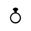   black silhouette of ring with diamond on white background.