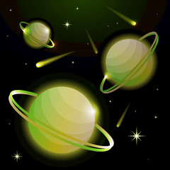 Wall Mural - fantastic space background with planets with ring, stars and comets. astronomy and space, celestial 