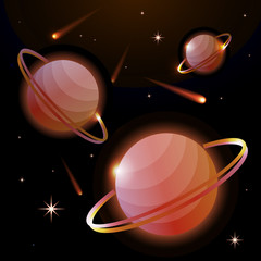 Wall Mural - fantastic space background with planets with ring, stars and comets. astronomy and space, celestial 