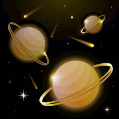 Wall Mural - fantastic space background with planets with ring, stars and comets. astronomy and space, celestial 