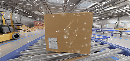 Wall Mural - Connection over a warehouse goods stock background 3d rendering