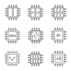 processors linear icons set