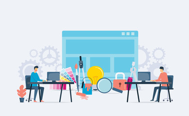Wall Mural - graphic design and web developer working and business teamwork concept